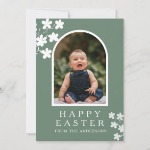 Moderne elegante Ostern-Familienfoto Blumen & Boge Feiertagskarte
