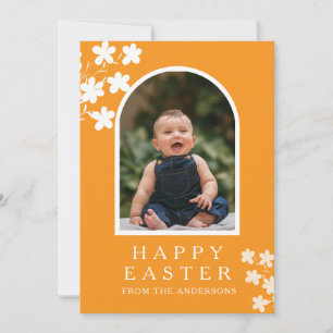 Moderne elegante Ostern-Familienfoto Blumen & Boge Feiertagskarte