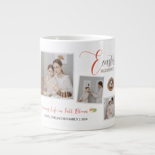 Moderne Elegante Ostersegnung Script 3 Foto Jumbo-Tasse (Vorderseite)