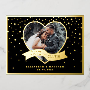 Moderne elegante Paar-Foto-Hochzeit Termin merken Folie Einladungspostkarte
