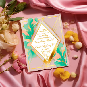 Moderne, elegante Pastellfarben Rosa und Blau Folieneinladung