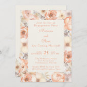 Moderne elegante Peach Beige Floral Engagement Par Einladung (Vorne/Hinten)