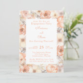 Moderne elegante Peach Floral Engagement Party Einladung (Stehend Vorderseite)