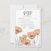 Moderne Elegante Peach Floral Poppies Wedding RSVP Karte (Vorderseite)