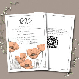 Moderne Elegante Peach Floral Poppies Wedding RSVP Karte