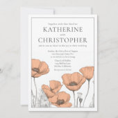 Moderne Elegante Peach Poppies Blumenhochzeit Einladung (Vorderseite)