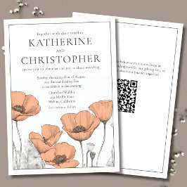 Moderne Elegante Peach Poppies Blumenhochzeit Einladung