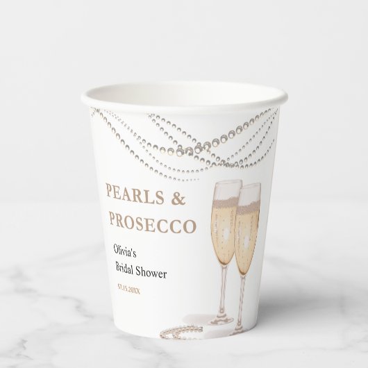 Moderne Elegante Perlen & Prosecco Brautparty Pappbecher (Rückseite)