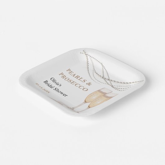 Moderne Elegante Perlen & Prosecco Brautparty Pappteller (Gewinkelt)