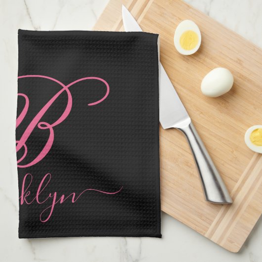 Moderne elegante Personalisierte Rosa Name Mit Mon Geschirrtuch (Viertel Falte)