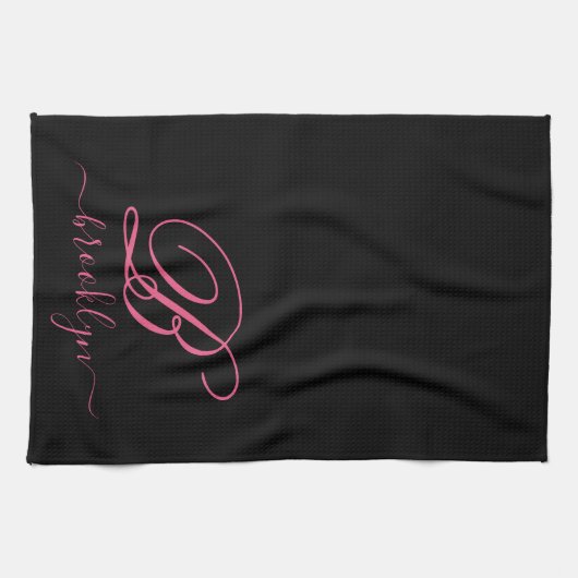 Moderne elegante Personalisierte Rosa Name Mit Mon Geschirrtuch (Horizontal)