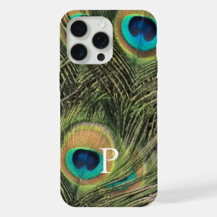 Moderne elegante Pfauenfeder-Monogramm-Handyhülle iPhone 15 Pro Max Hülle