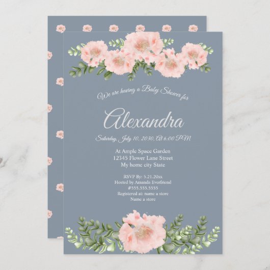 Moderne elegante Pink Poppy Blumendusche Ankündigung (Vorne/Hinten)