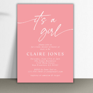 Moderne Elegante Pink The a Girl Script Baby Showe Einladung