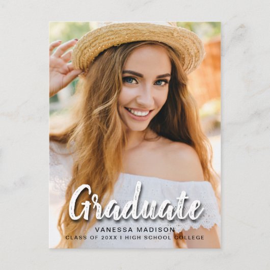 Moderne Elegante Pinselschrift | Trendy Foto Grad Postkarte (Vorderseite)