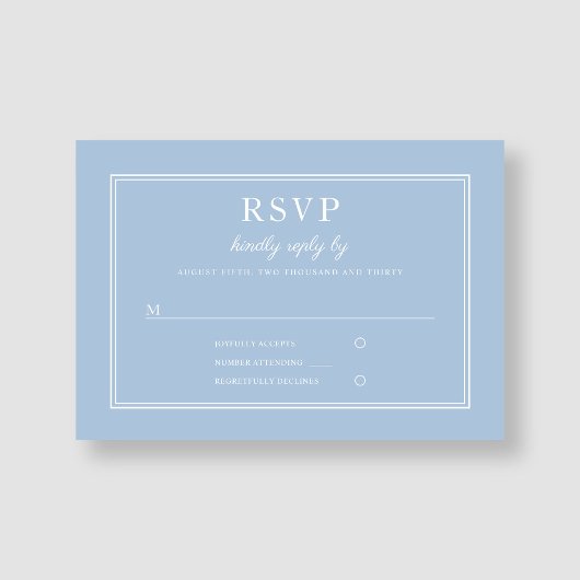 Moderne elegante Powder Blue Script Hochzeit RSVP Karte