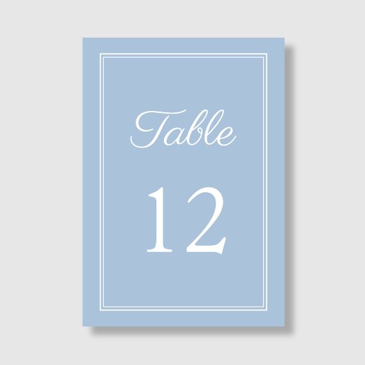Moderne elegante Powder Blue Script Hochzeit Tischnummer