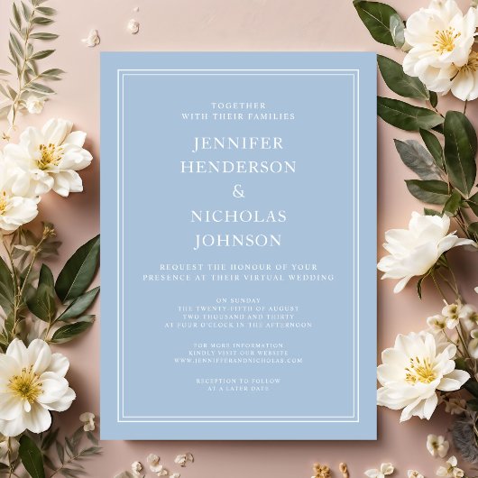 Moderne Elegante Powder Blue Virtual Wedding Einladung