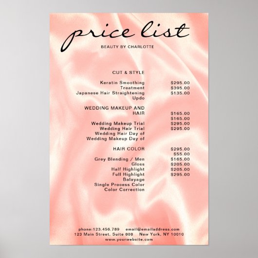 Moderne, elegante Preisliste Poster (Vorne)