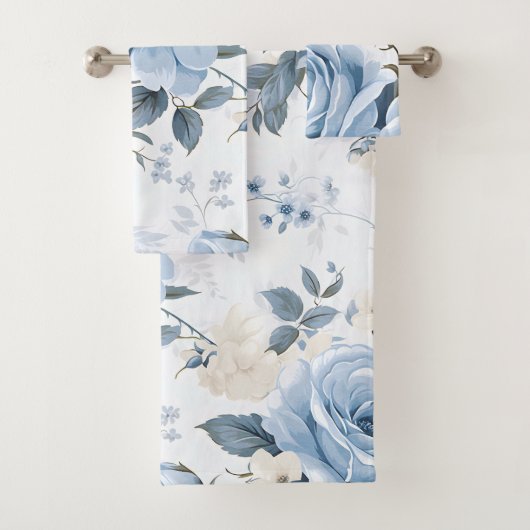 Moderne, elegante Pulverblauer Marine Badhandtuch Set (Insitu)
