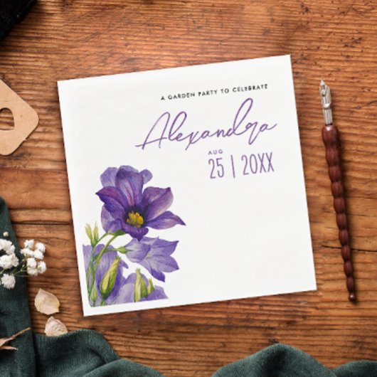 Moderne Elegante Purple Blumen Garten Wasserfarben Serviette