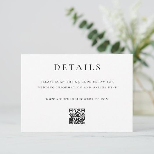 Moderne elegante QR-Code-Hochzeitsdetails Begleitkarte (Stehend Vorderseite)