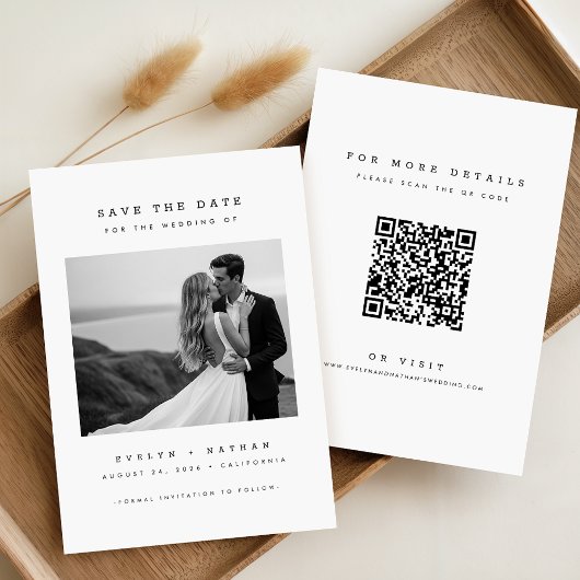 Moderne elegante QR-Code-Hochzeitsfoto Save The Da Einladung