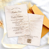 Moderne Elegante QR-Code Pampas Gras Boho Hochzeit Einladung