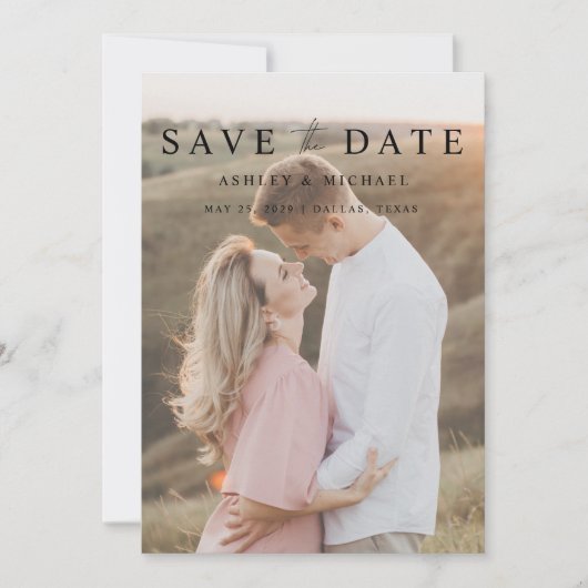 Moderne Elegante QR Code Script 2 Foto Hochzeit Save The Date (Vorderseite)