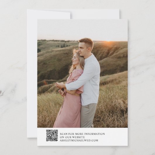 Moderne Elegante QR Code Script 2 Foto Hochzeit Save The Date (Rückseite)