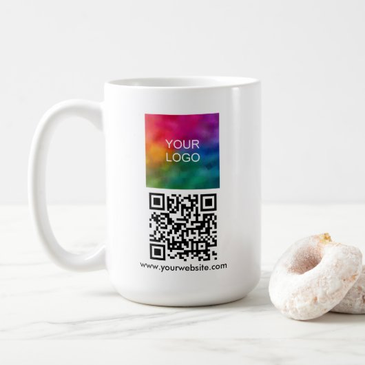 Moderne elegante QR-Code-Upload-Logo-Vorlage Kaffeetasse (Mit Donut)