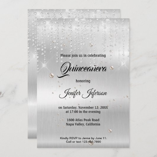 Moderne elegante Quinceanera Einladung (Vorne/Hinten)