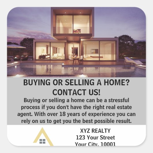 Moderne Elegante Real Anwesen Property Werbeaktion Quadratischer Aufkleber (Vorderseite)