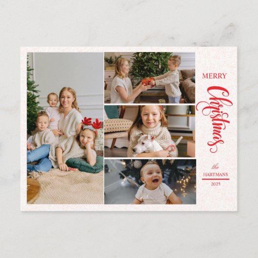 Moderne Elegante Red Five Foto Collage Weihnachten (Vorderseite)