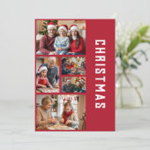 Moderne Elegante Red Five Foto Collage Weihnachten (Stehend Vorderseite)