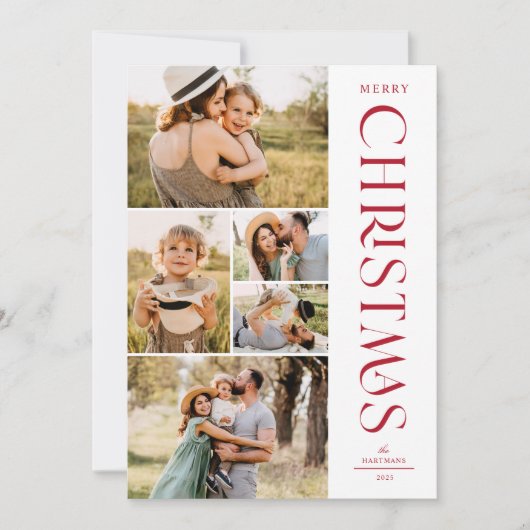 Moderne Elegante Red Five Foto Collage Weihnachten (Vorderseite)