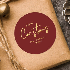Moderne Elegante Red Gold Weihnachtsfeiertage Runder Aufkleber