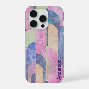 Moderne elegante Retro-Linien-Monogramm iPhone 15 Pro Hülle