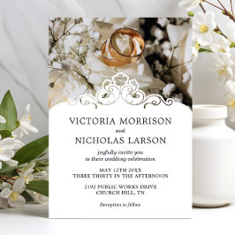 Moderne Elegante Rings Floral Classic Wedding Einladung