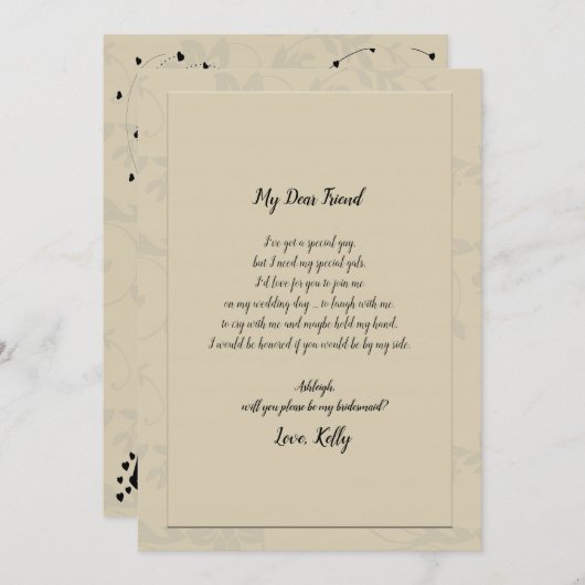 Moderne Elegante Romantik wird meine Brautjungfrau Einladung (Vorne/Hinten)