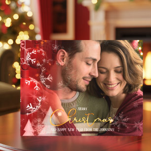 Moderne Elegante Romantische Couple Red Gold Weihn Feiertagskarte