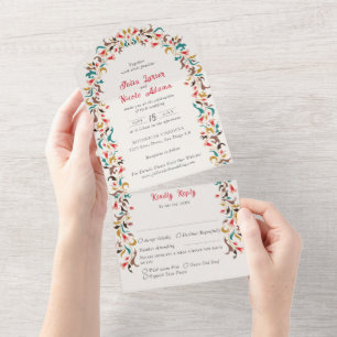 Moderne Elegante Romantische Florale Kranz Hochzei All In One Einladung