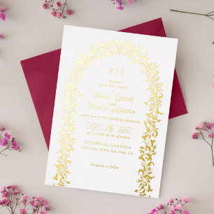 Moderne Elegante Romantische Florale Kranz Hochzei Folieneinladung