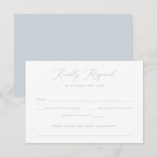 Moderne, elegante Romantische Script Wedding Blue  Einladung (Vorne/Hinten)