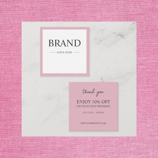Moderne, elegante, rosa, benutzerdefinierte Rabatt Quadratische Visitenkarte