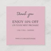 Moderne, elegante, rosa, benutzerdefinierte Rabatt Quadratische Visitenkarte (Vorderseite)