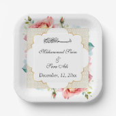 Moderne elegante rosa Blume Nikah muslimische Einl Pappteller (Vorderseite)