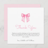 Moderne elegante Rosa Bow Babydusche Dankeskarte (Vorne/Hinten)