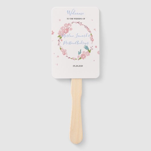 Moderne elegante rosa Flora mit Schmetterling Fächer (Vorderseite)