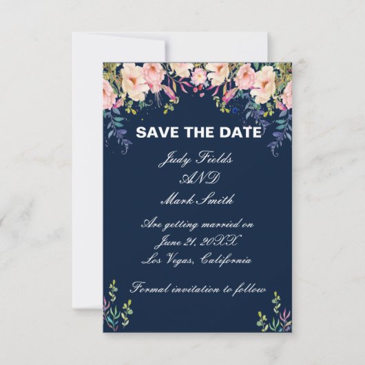 Moderne Elegante Rosa Flora Save the Date Karte (Vorderseite)
